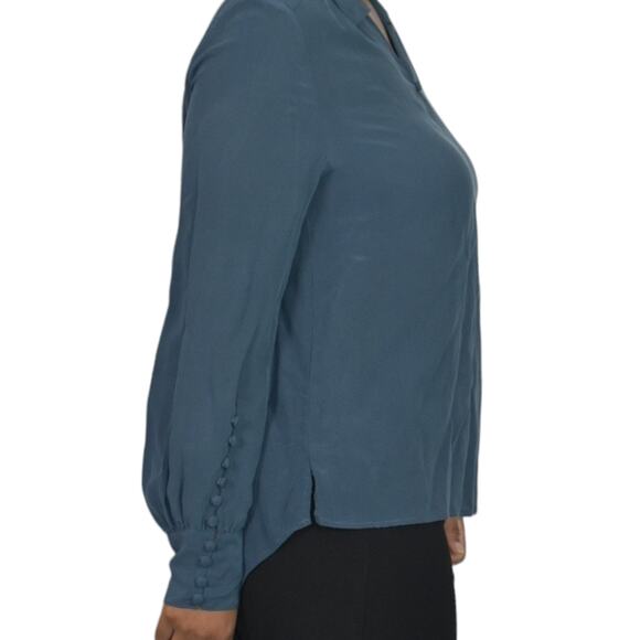Wrap London Silk Blouse Blue Top Loose Fit Collared Tunic Shirt Muted Neutral 10 - Picture 6 of 16